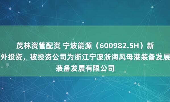 茂林资管配资 宁波能源（600982.SH）新增一起对外投资，被投资公司为浙江宁波浙海风母港装备发展有限公司